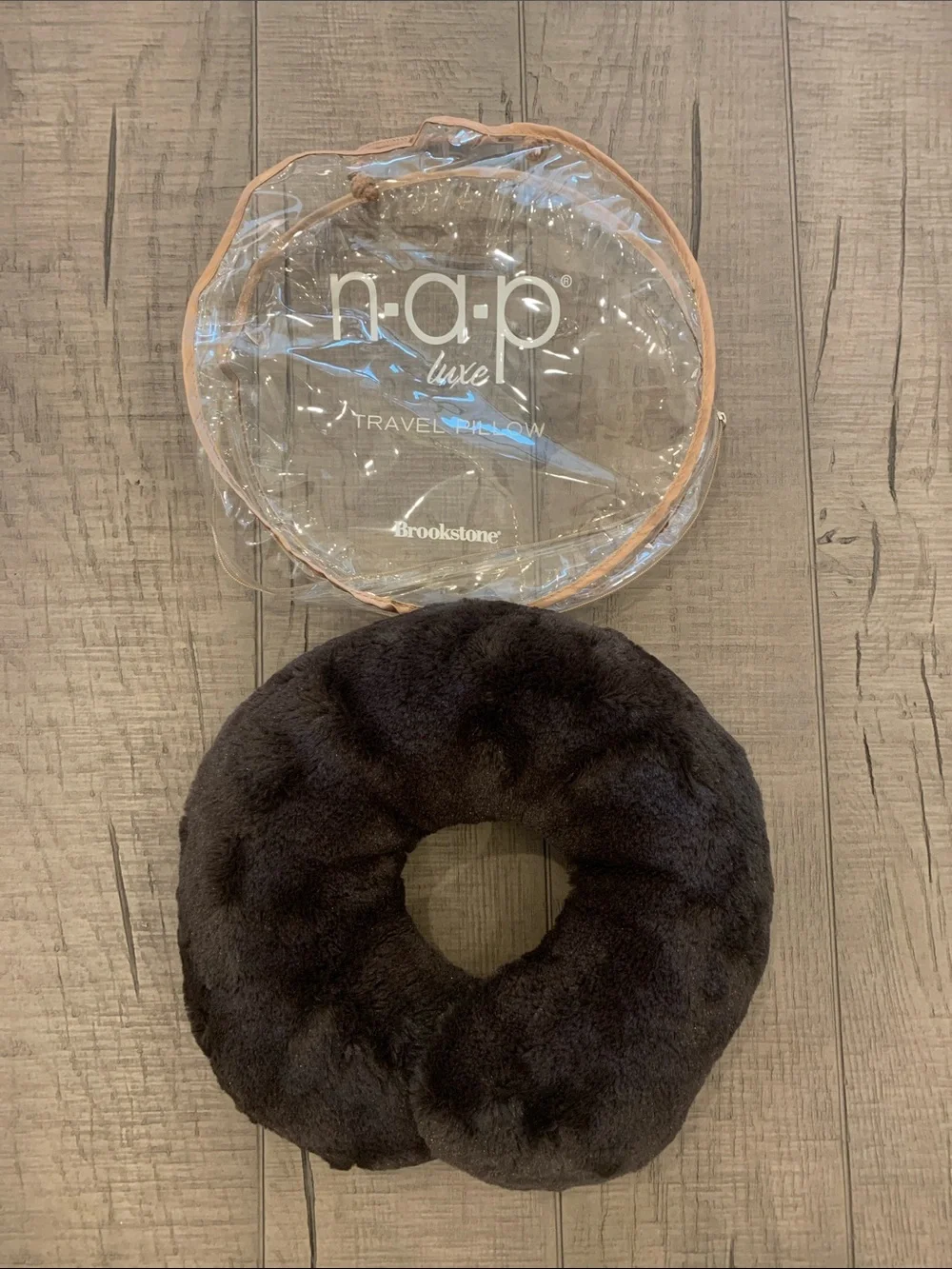 NWOT—-Brookstone Plush Nap Luxe Travel Pillow - Chocolate Brown Faux Fur